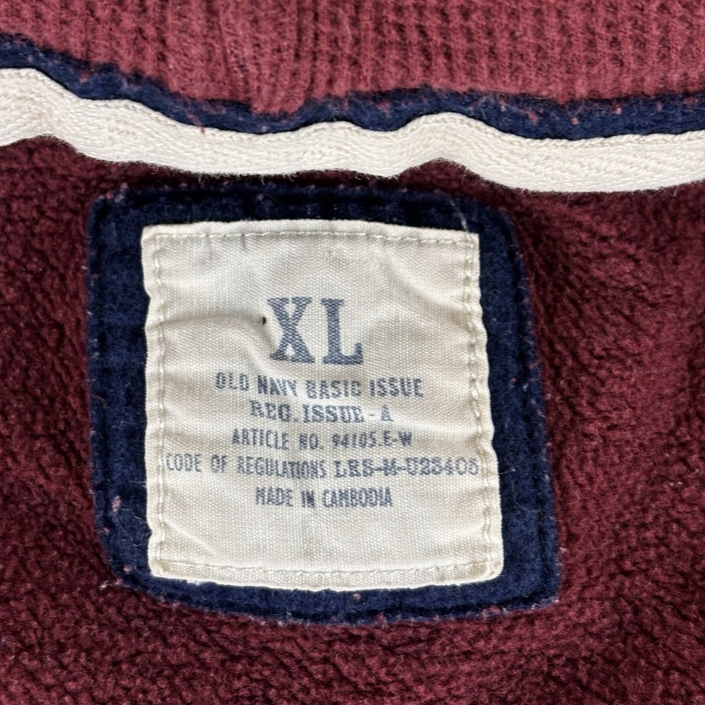Old Navy Mens XL Maroon Basic Issue Distressed MB-550 Full Zip Hoodie VTG Heavy - Picture 7 of 14